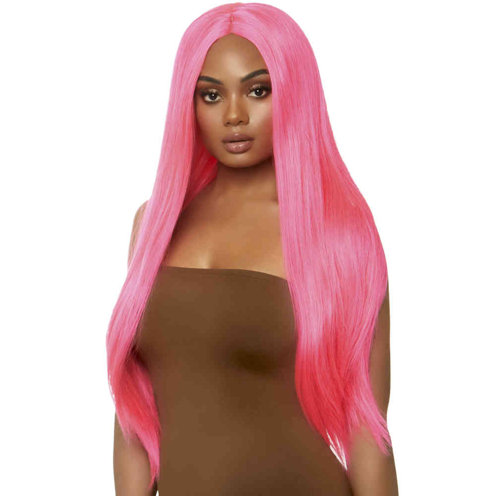 Leg Avenue - Long Straight Center Part Perücke - Blacklight UV - Rosa